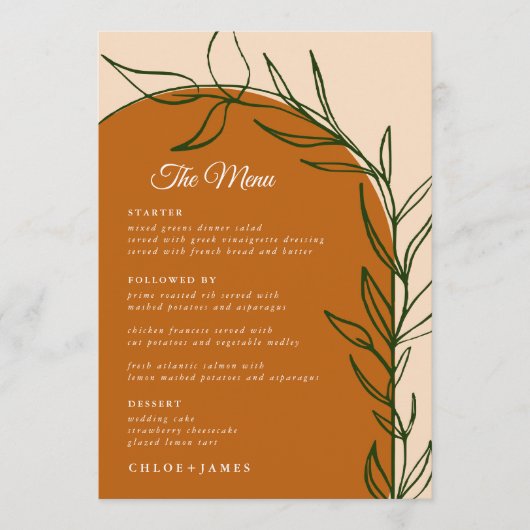 Kaarten van het Terracotta Wedding Menu (Voorkant)
