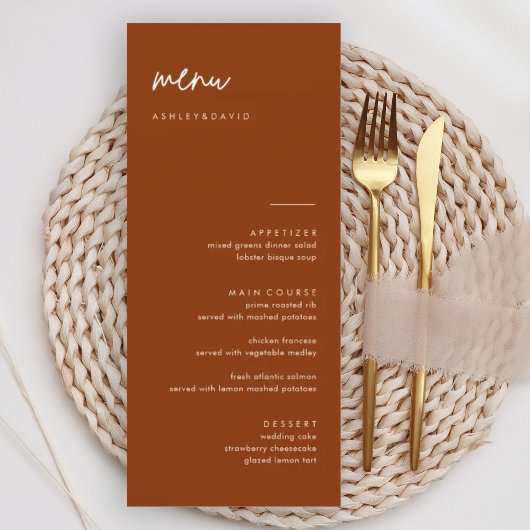 Kaarten van het Terracotta Wedding Menu