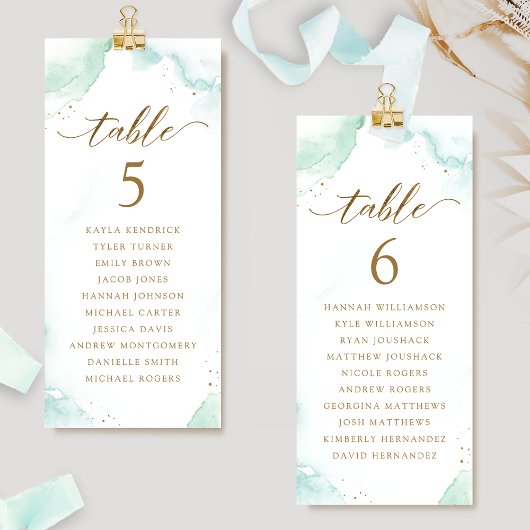 Kaarten van het waterverf Zitplan met gastnamen