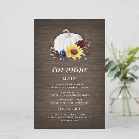 Kaarten van het White Pumpkin Sunflower Fall Weddi (Staand voorkant)