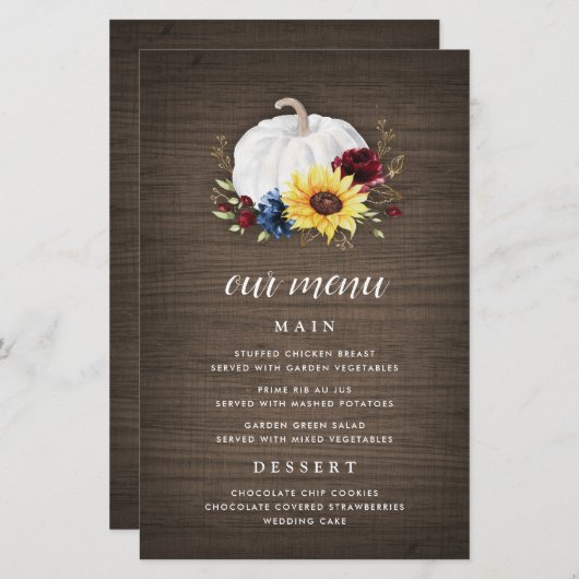 Kaarten van het White Pumpkin Sunflower Fall Weddi (Voorkant / Achterkant)