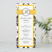 Kaarten van het zwarte Damask Yellow Wedding Menu (Staand voorkant)