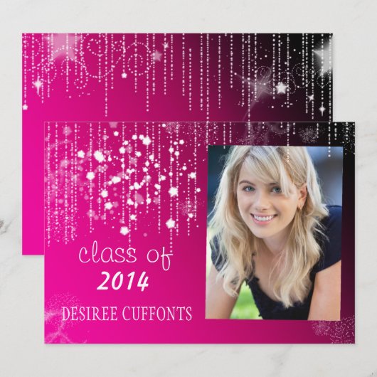 Kaarten van Light Hot Pink Photo Afstuderen-kaarte (Voorkant / Achterkant)