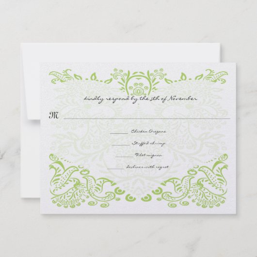 Kaarten van Lime Green Whimsical Bird Wedding Resp RSVP Kaartje (Achterkant)