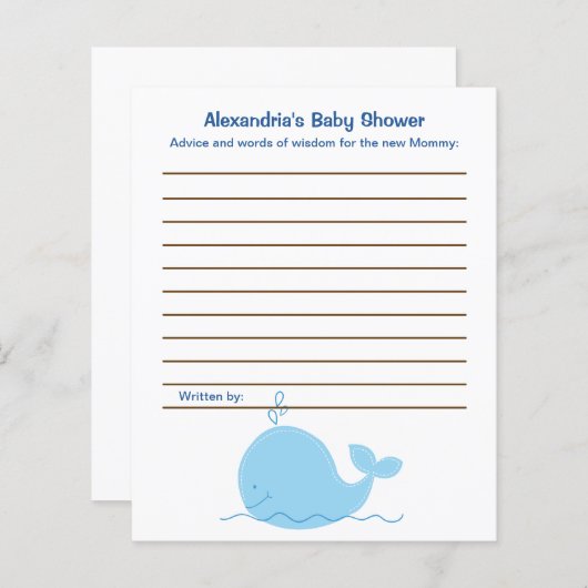 Kaarten van Little Blue Whale Flyer Baby shower Ad (Voorkant / Achterkant)