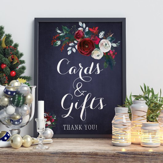 Kaarten van Navy Red Winter Peonies en bruiloft Poster