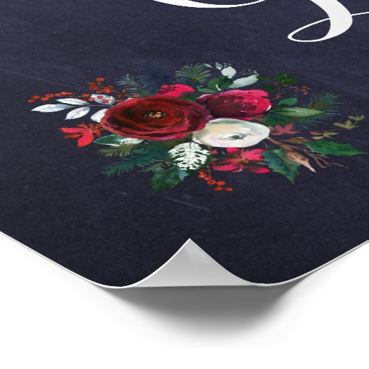 Kaarten van Navy Red Winter Peonies en bruiloft Poster (Hoek)