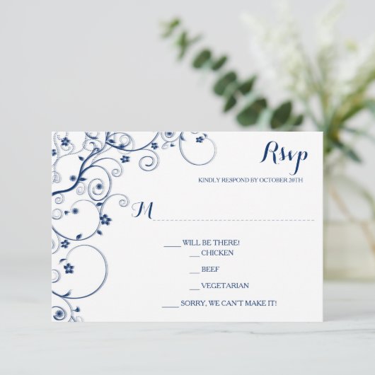 Kaarten van Navy Vines Wedding RSVP (Staand voorkant)