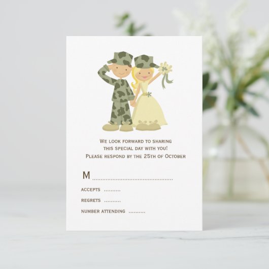 Kaarten van RSVP-soldaat en Bride Wedding RSVP (Staand voorkant)