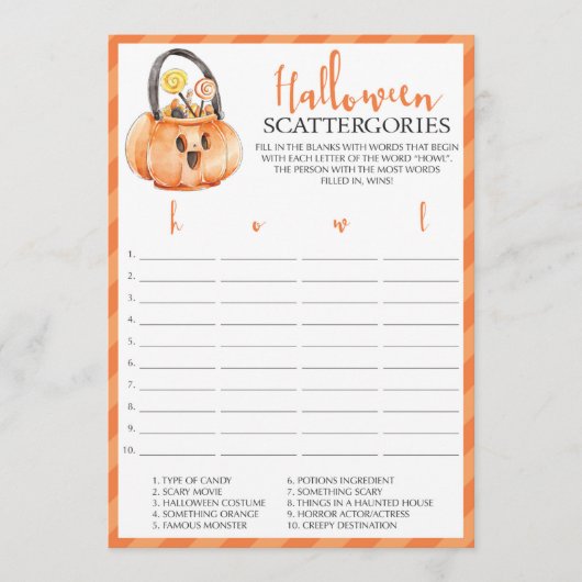 Kaarten van Scattergories Halloween-partij (Voorkant)