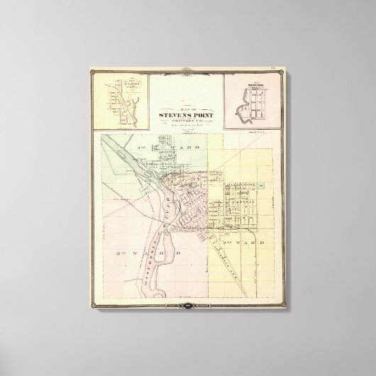 Kaarten van Stevens Point, Elroy en Wonewoc Canvas Afdruk (Voorkant)
