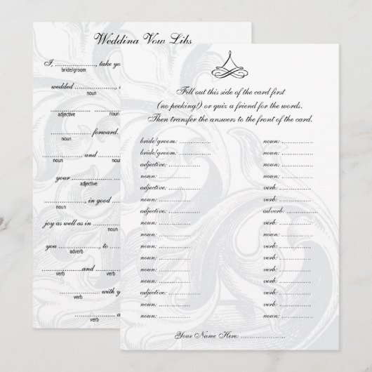 Kaarten van Weddenschap Wows Libs Wedding Party (Voorkant / Achterkant)