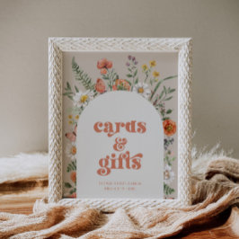 Kaarten van wilde bloemen en steuntenteken poster