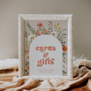 Kaarten van wilde bloemen en steuntenteken poster