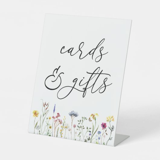 Kaarten van wilde bloemen en steuntenteken reclamebord met voetstuk (Voorkant)