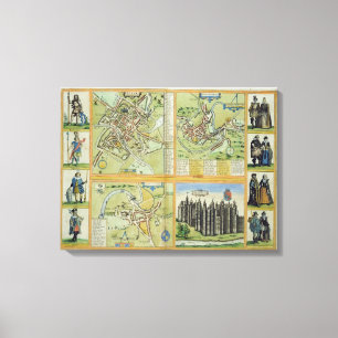 Kaarten van York, Shrewsbury, Lancaster en Richmon Canvas Afdruk