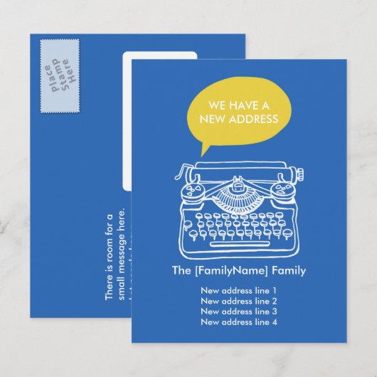 Kaarten voor adreswijziging van schrijfmachine (Voorkant / Achterkant)