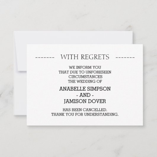 Kaarten voor annulering van bruiloft (Voorkant)