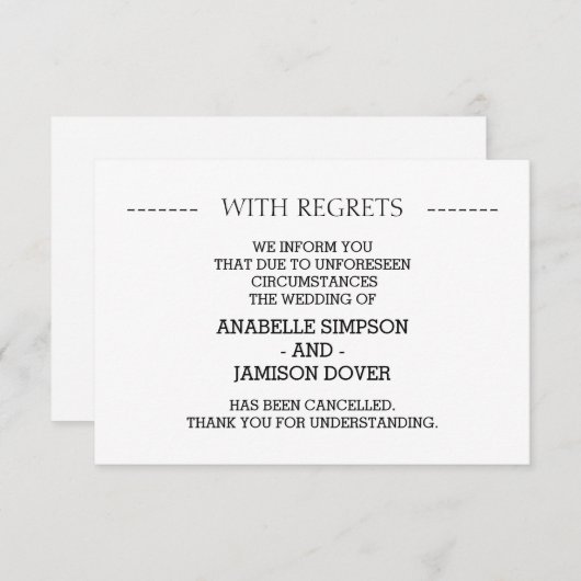 Kaarten voor annulering van bruiloft (Voorkant / Achterkant)