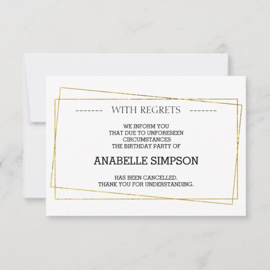 Kaarten voor annulering van verjaardagsfeest (Voorkant)