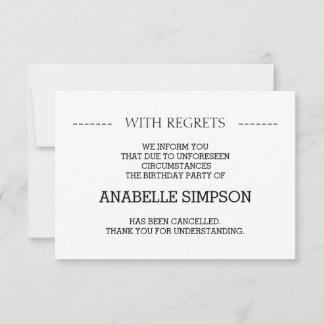 Kaarten voor annulering van verjaardagsfeest