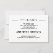 Kaarten voor annulering van verjaardagsfeest (Voorkant)