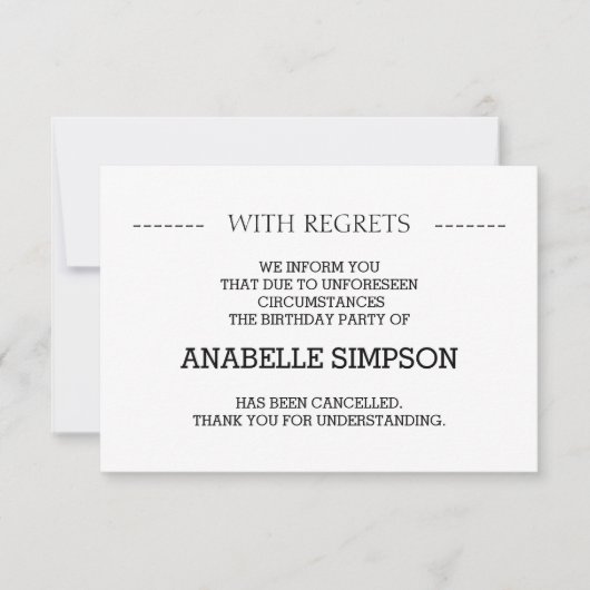 Kaarten voor annulering van verjaardagsfeest (Voorkant)