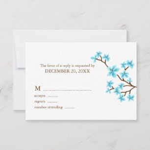 Kaarten voor Aqua Cherry Blossom Wedding Response RSVP Kaartje
