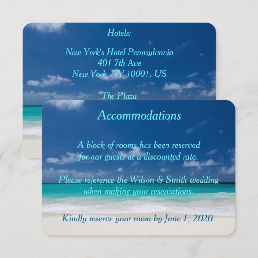 Kaarten voor blauwe balkbruiloft (Voorkant / Achterkant)