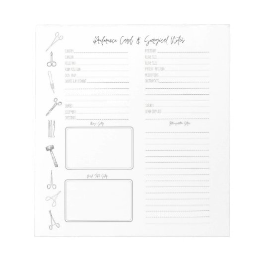 Kaarten voor chirurgische technische specificaties notitieblok (Voorkant)