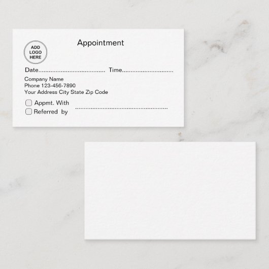 Kaarten voor de aanstelling en doorverwijzing van  afsprakenkaartje (Voorkant / Achterkant)