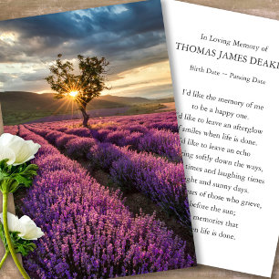 Kaarten voor de begrafenis van de lavender Sunrise Visitekaartje