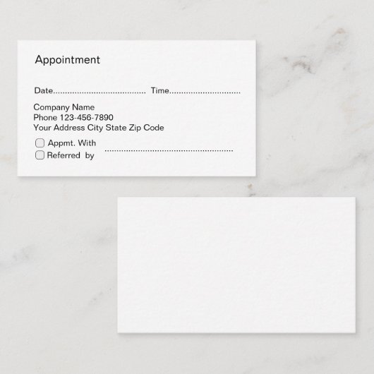 Kaarten voor de benoeming en verwijzing van bedrij afsprakenkaartje (Voorkant / Achterkant)