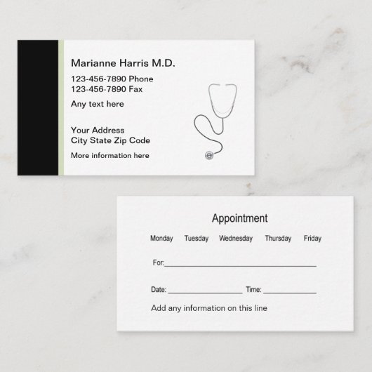 Kaarten voor de benoeming van medische artsen afsprakenkaartje (Voorkant / Achterkant)