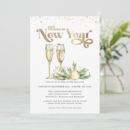 Kaarten voor een nieuw jaar | Mousserende champagn (Staand voorkant)