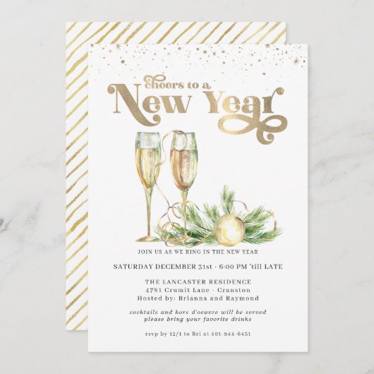 Kaarten voor een nieuw jaar | Mousserende champagn (Voorkant / Achterkant)