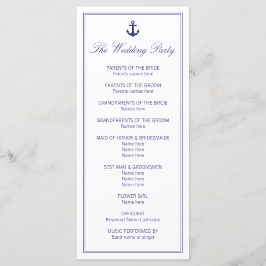 Kaarten voor Elegant Nautical Clean Wedding Progra (Achterkant)