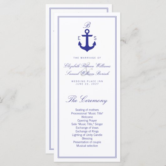 Kaarten voor Elegant Nautical Clean Wedding Progra (Voorkant / Achterkant)