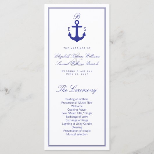Kaarten voor Elegant Nautical Clean Wedding Progra (Voorkant)