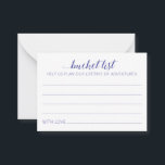 Kaarten voor Elegant Wedding Bucket List Navy Blue<br><div class="desc">Deze charmante trouwemmer lijstkaarten zullen een perfect alternatief zijn voor een traditioneel gastenboek. Alle gasten hebben het over de beste ideeën voor de nieuwsleden om te bezoeken of te doen. Deze kaarten zijn voorzien van de woorden "bucket list Help ons een leven vol avonturen" in blauw voor de marine en...</div>