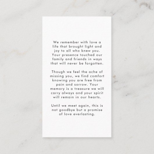 Kaarten voor Funeral Forever Hearts Photo Script P Visitekaartje (Achterkant)