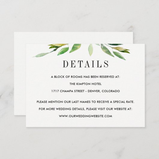 Kaarten voor groene bruiloft met details (Voorkant / Achterkant)