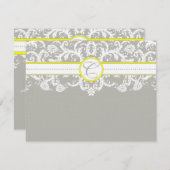 Kaarten voor Heldergele en grijze Damask-respons RSVP Kaartje (Voorkant / Achterkant)