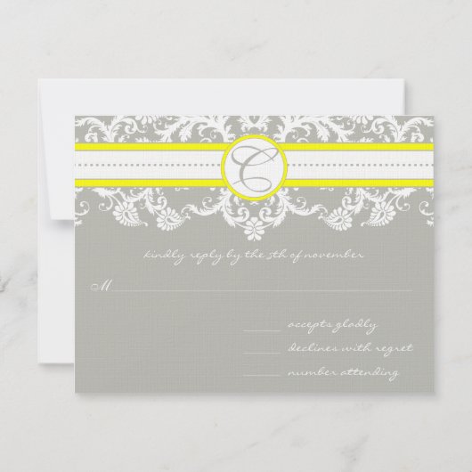 Kaarten voor Heldergele en grijze Damask-respons RSVP Kaartje (Achterkant)