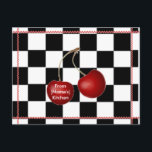 Kaarten voor hergebruik van Cherry Retro<br><div class="desc">Rode kersen en röntgenstralen tegen zwarte en witte cheques.  Voeg jouw naam of de naam van een vriend toe aan de kleine kerrie!  Een set hiervan zou een geweldige vakantie,  Moederdag,  huisverwarming,  verjaardag maken... geschenk!</div>