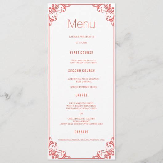 Kaarten voor het menu Coral Flourish Weddenschap (Voorkant)