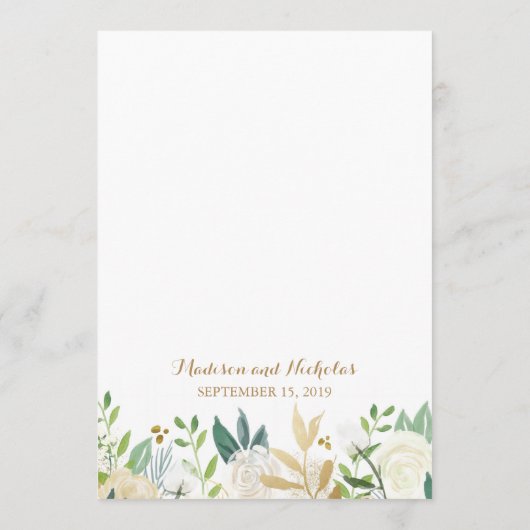 Kaarten voor het menu Gold en White Flower Wedding (Achterkant)