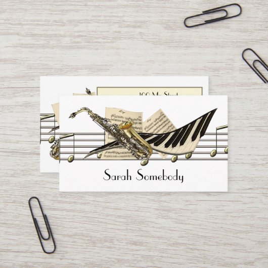 Kaarten voor het muziekontwerpprofiel visitekaartje (Voorkant / Achterkant in situ)