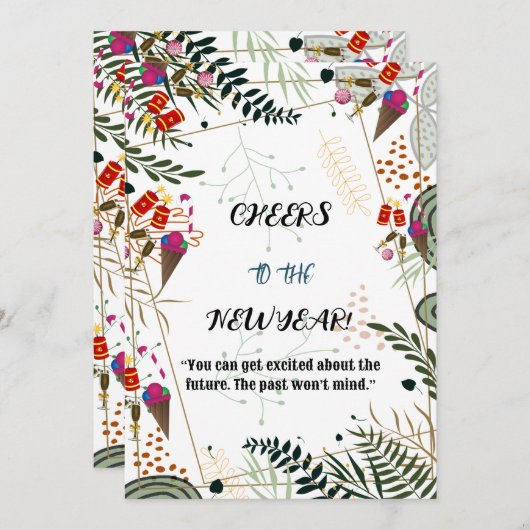 Kaarten voor het nieuwe jaar Greenery Botanical Ca (Voorkant / Achterkant)