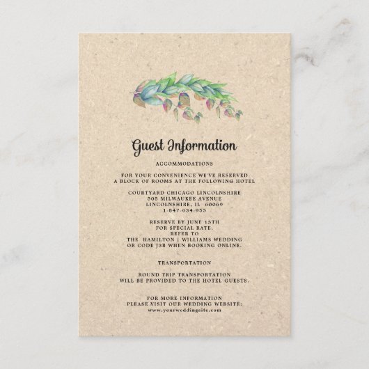 Kaarten voor huwelijksbezoekersinformatie | Kraft (Voorkant)